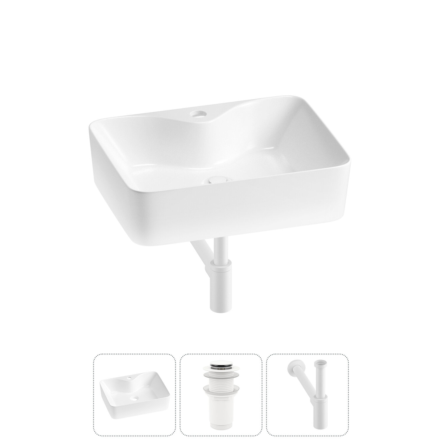 Накладная раковина в ванную комнату Lavinia Boho Bathroom Sink 20215262R в наборе 3 в 1: раковина 48 см в цвете белый глянец, донный клапан, сифон