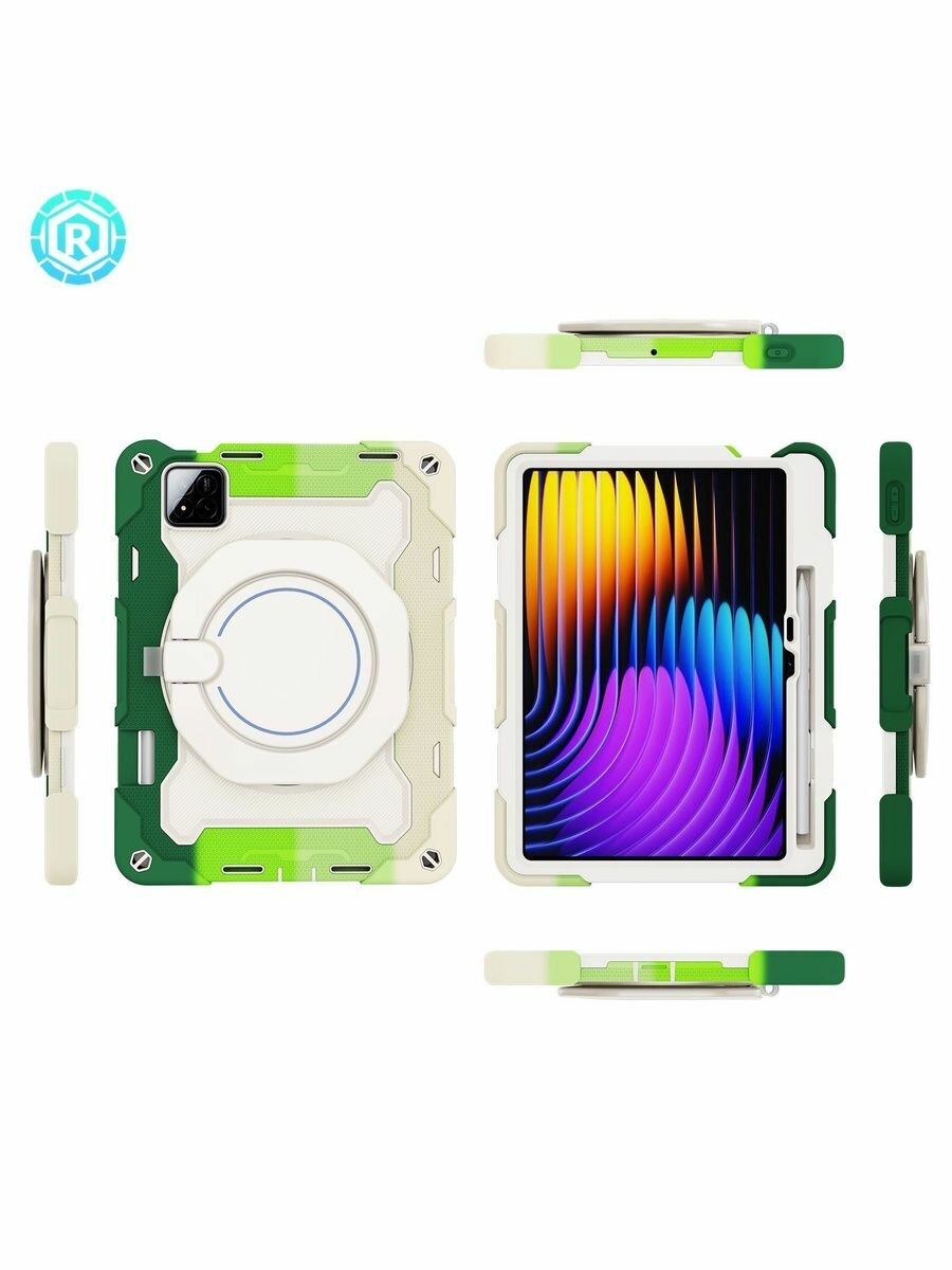 Изображение Для Xiaomi Pad7 / Pad7Pro2024, 11,2-дюймовый ударопрочный чехол для планшета, подставка, зеленый + белый