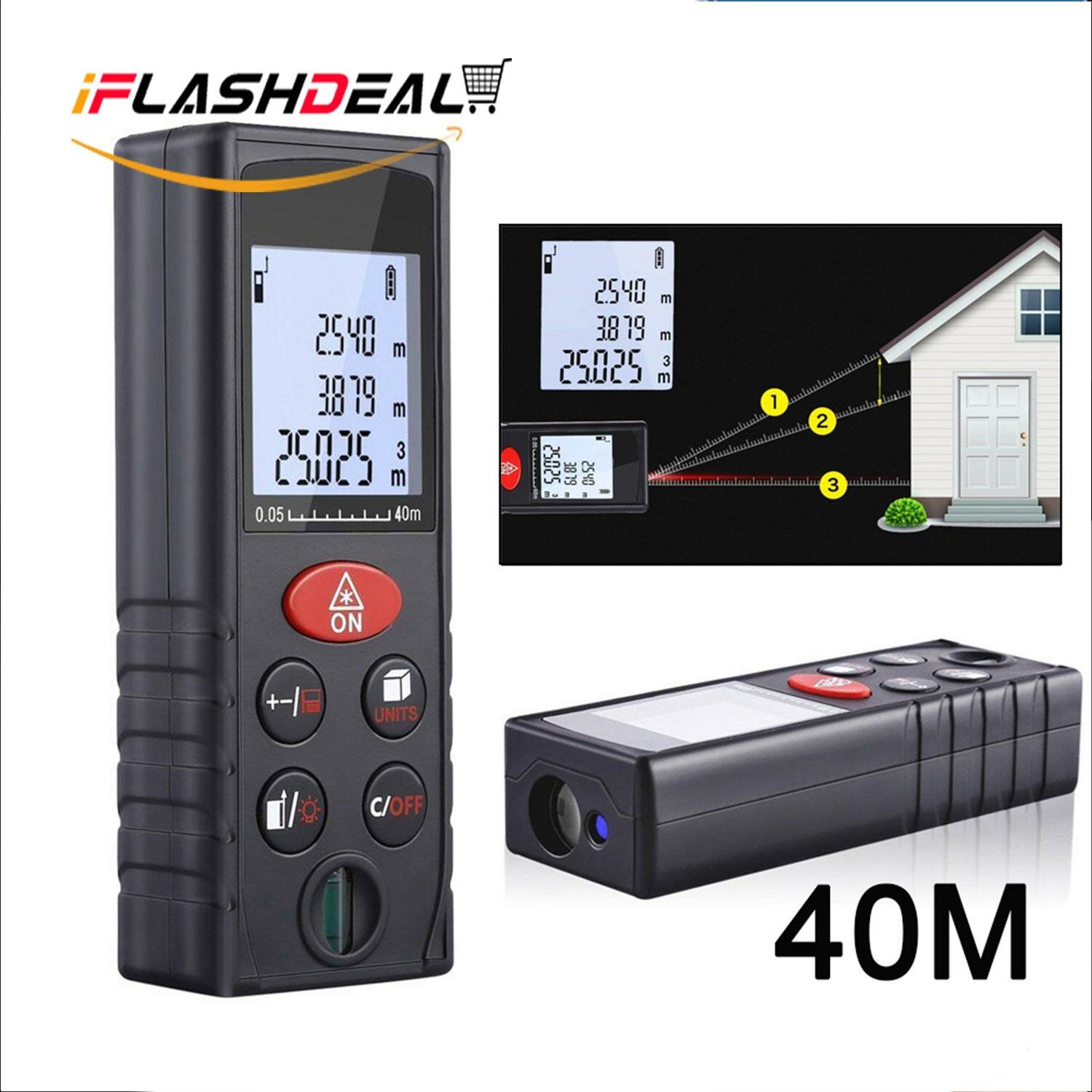 IFlashDeal 40M Laser Distance Meter Measure Цифровой лазерный дальномер Ручной лазерный дальномер Рулетка для измерения расстояний