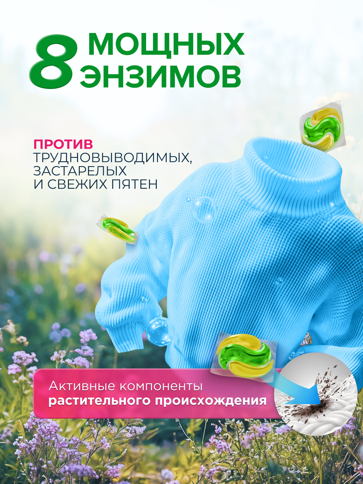 Биоразлагаемые концентрированные гипоаллергенные капсулы для стирки SYNERGETIC COLOR (100 штук) — фото 1