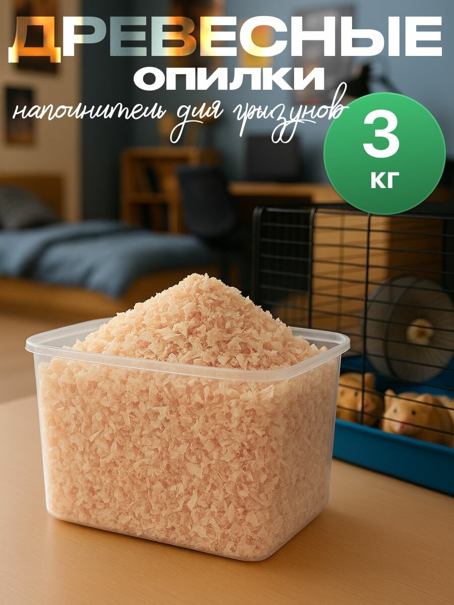 Опилки для грызунов и хомяков наполнитель древесный 3 кг