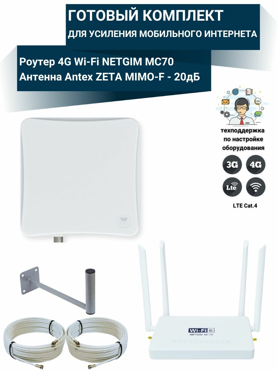 Усилитель интернет сигнала на дачу для дома 4G WiFi роутер с антенной ZETA-F mimo 20 dBi
