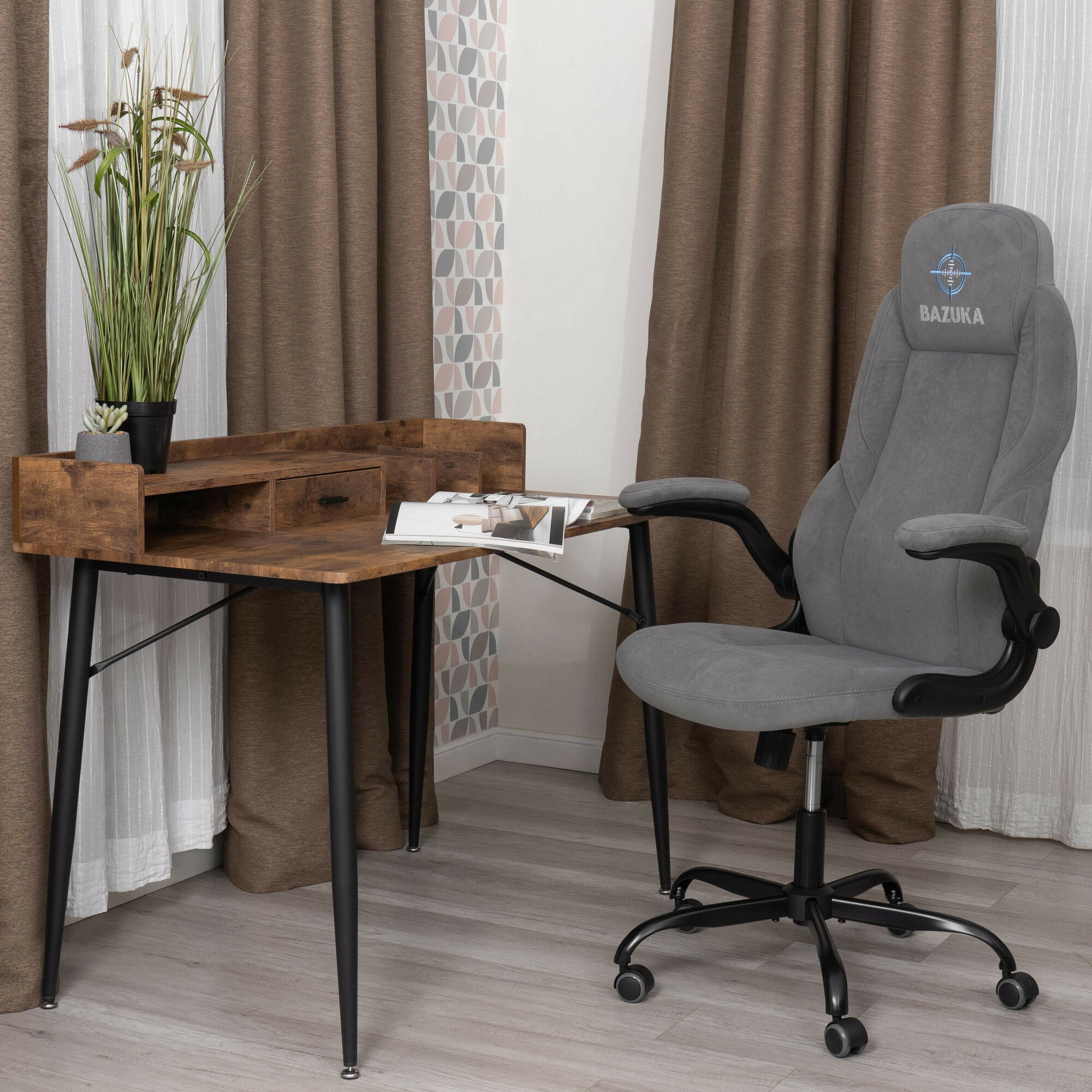 Кресло компьютерное игровое TetChair BAZUKA metalBL, велюр, серый