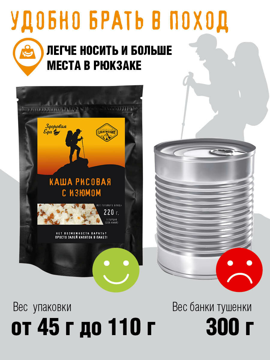 Изображение Каша рисовая Здоровая еда с изюмом без варки быстрого приготовления сублимированная для похода, 70 г