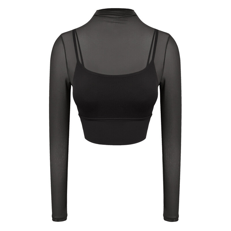 Одежда для йоги женская сетчатая двухчастная с нагрудной чашечкой синяя черная размер L