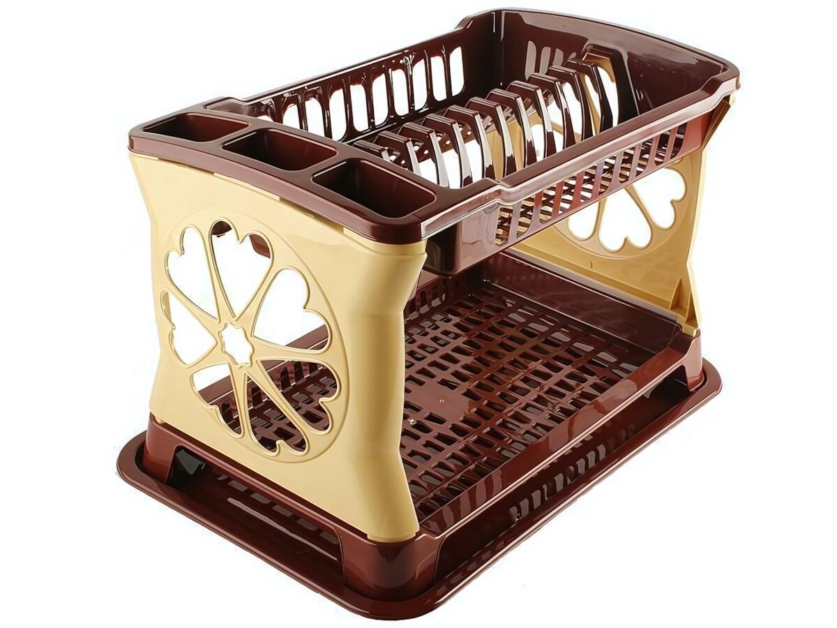 Сушилка для посуды «Лидия» бежево-коричневая двухуровневая с контейнерами