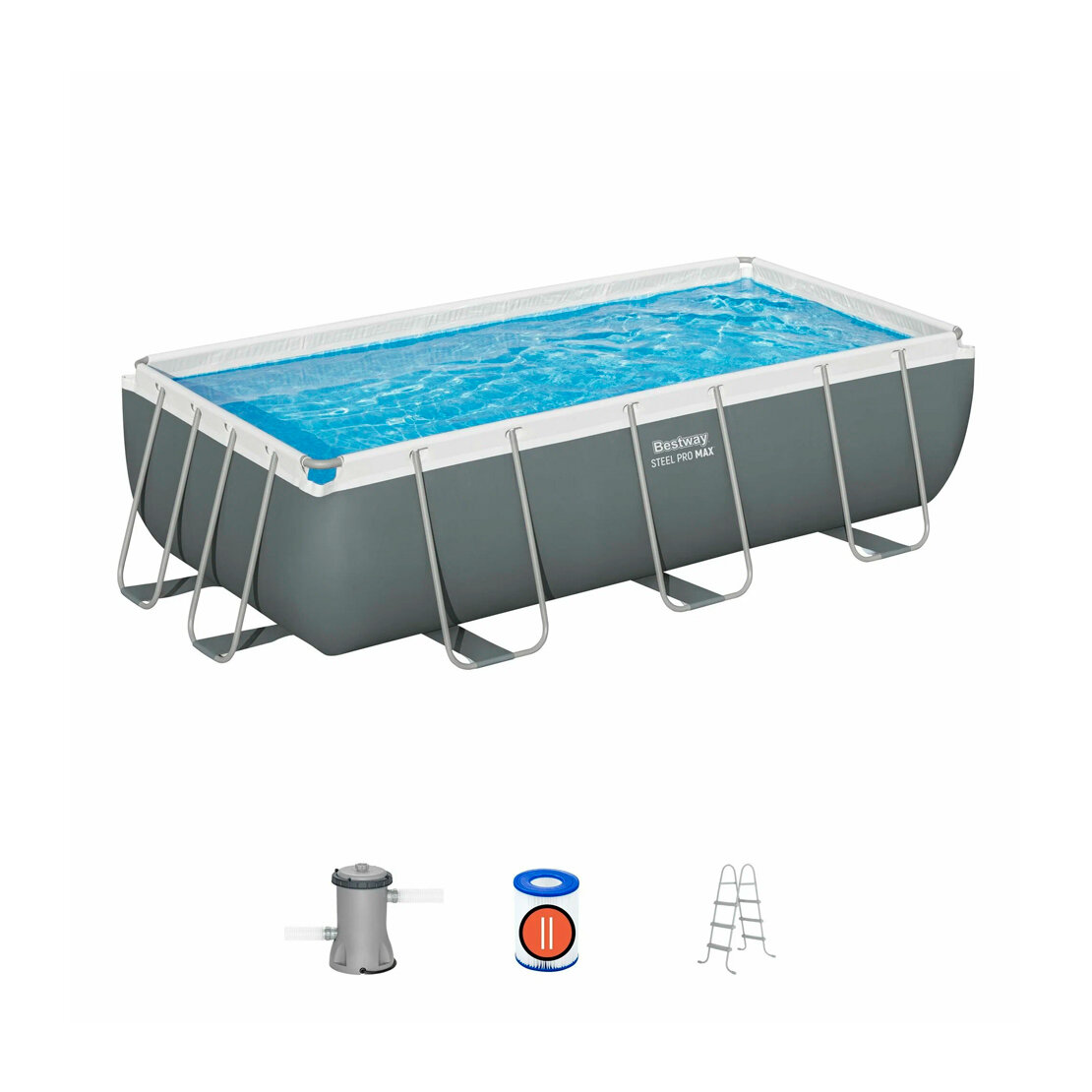 Каркасный бассейн Bestway 56441 404 × 201 × 100 см 6478 л лестница фильтр-насос 2006 л/ч серый