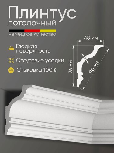 Изображение товара Плинтус потолочный 35 шт GLANZEPOL 200 см пенополистирол, белый GP 133