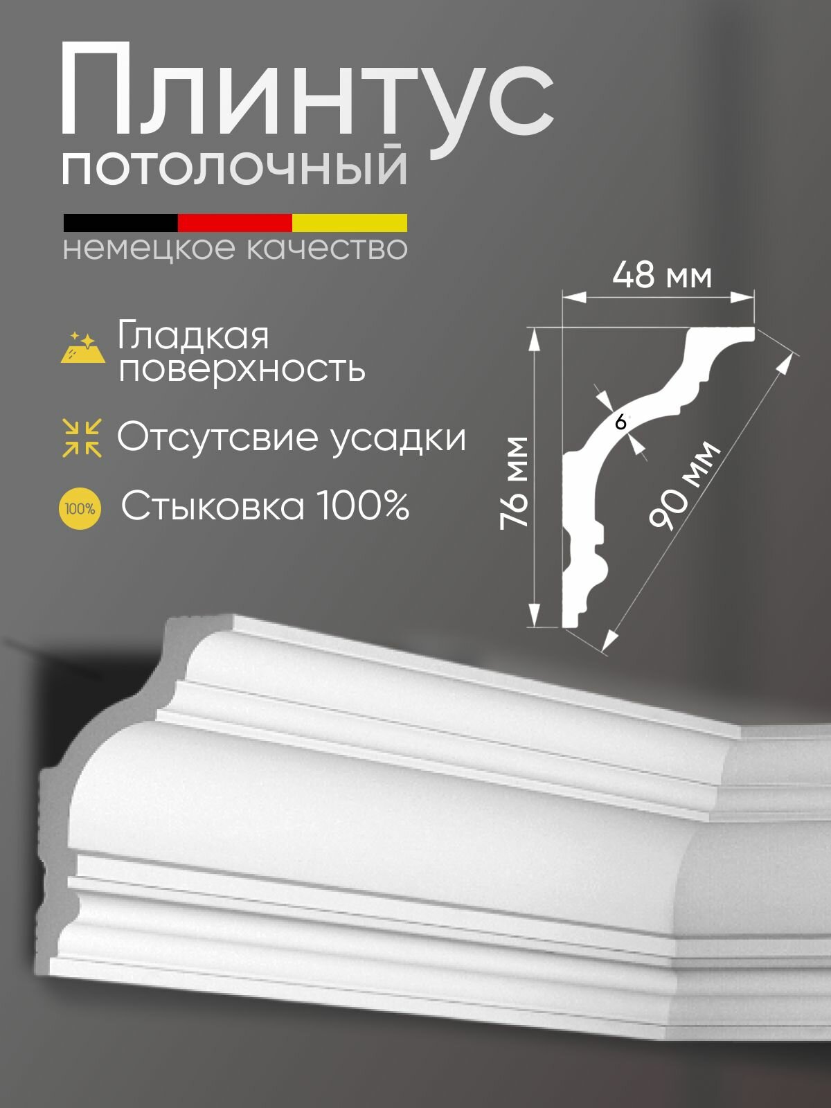 Плинтус потолочный 12 шт GLANZEPOL 200 см пенополистирол белый GP 133