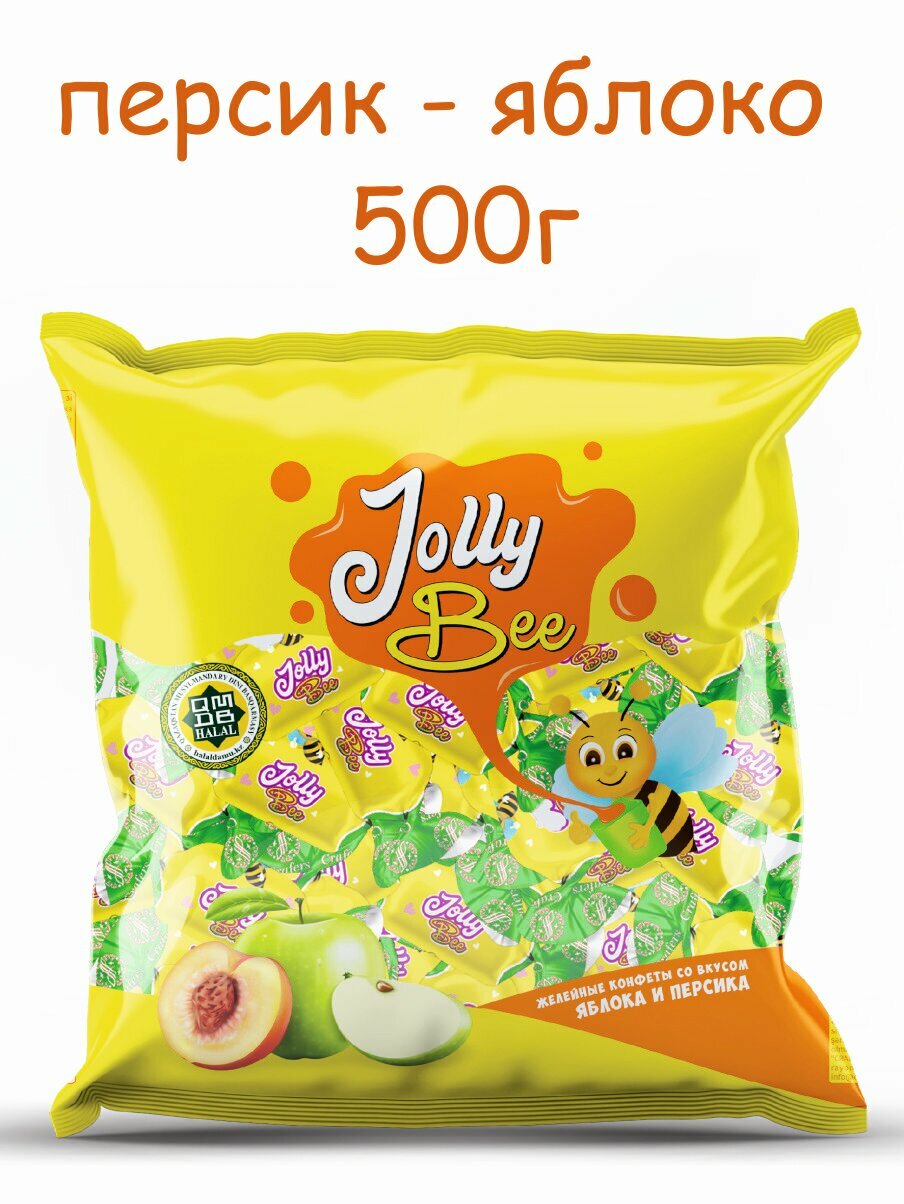JOLLY BEE Конфеты желейные с начинкой со вкусом персика и яблока 500 г