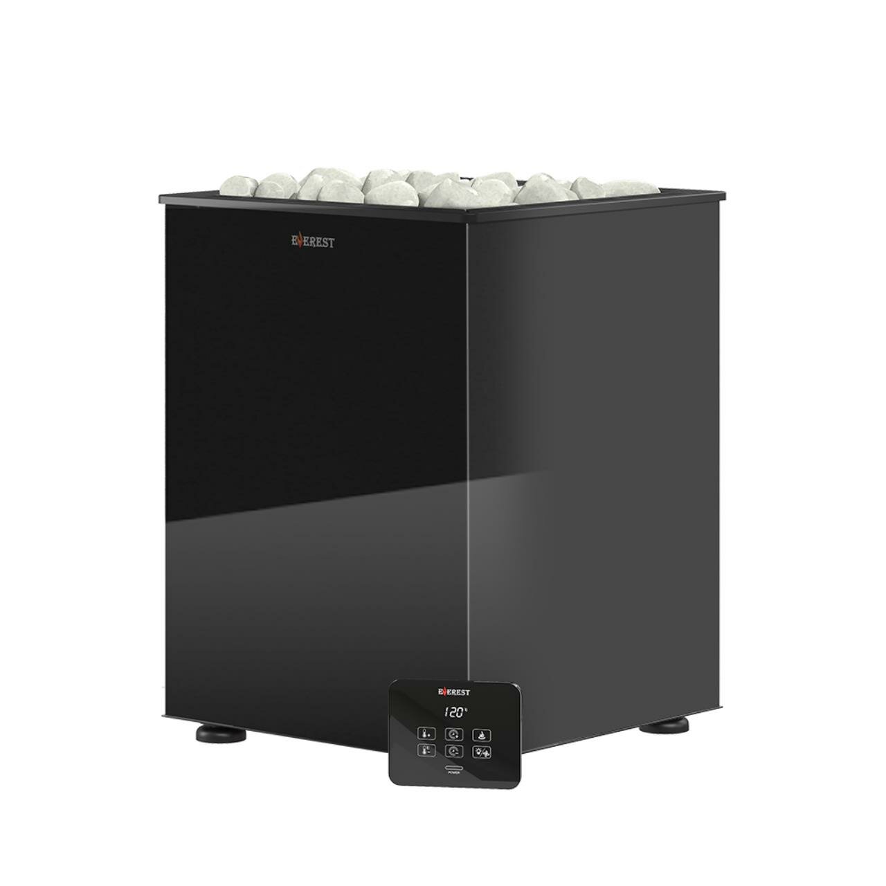Электрокаменка EVEREST BLACK CRYSTAL S150, 15кВт, 35кг камней, обогрев 24м3 сталь/стекло