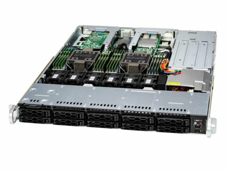 Серверная платформа Supermicro SuperServer 1U 121C-TN10R noCPU(2)4th/5th Gen(MCC Carrier)/TDP 350W/no DIMM(16)/10 SAS/SATA(AOC-S3916L)/2x10Gb/2x860W/SFT-DCMS-SINGLE/2nd config
