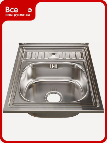 Изображение товара Мойка из нержавеющей стали Mixline 60x50x18 см с сифоном, 1 чаша, 3 1/2 дюйма, накладная установка, толщина 0.8 мм, прям