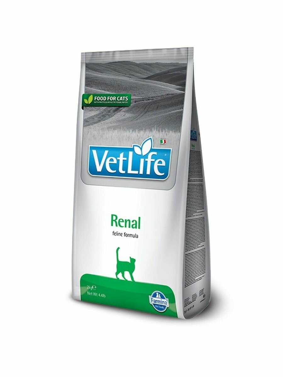 Сухой диетический корм Farmina Vet Life Renal для кошек поддержание функции почек при почечной недостаточности2 кг