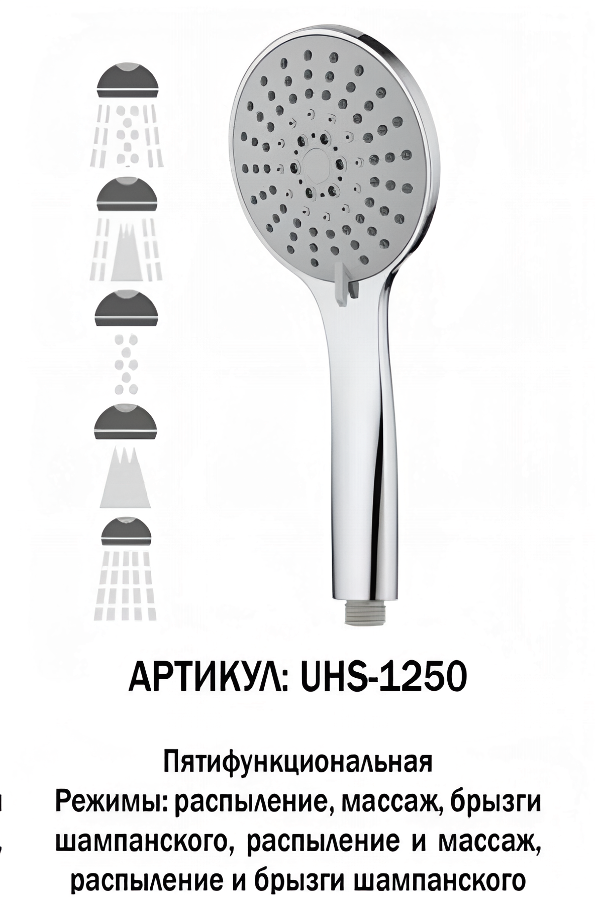 Лейка для душа G-lauf UHS-1250, хромированная, 5 режимов, ABS-пластик