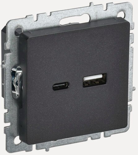 Изображение товара Розетка c USB двойная РЮ11-1-БрЧ A+ type C 18Вт IEK серия BRITE