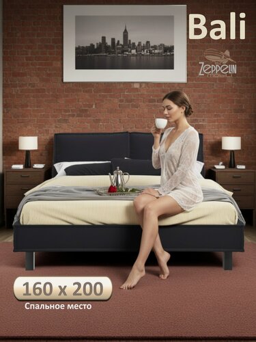 Изображение товара Кровать двуспальная Bali 160х200 черная Zeppelin с ортопедическим основанием, мягкая из велюра, ламели, на ножках