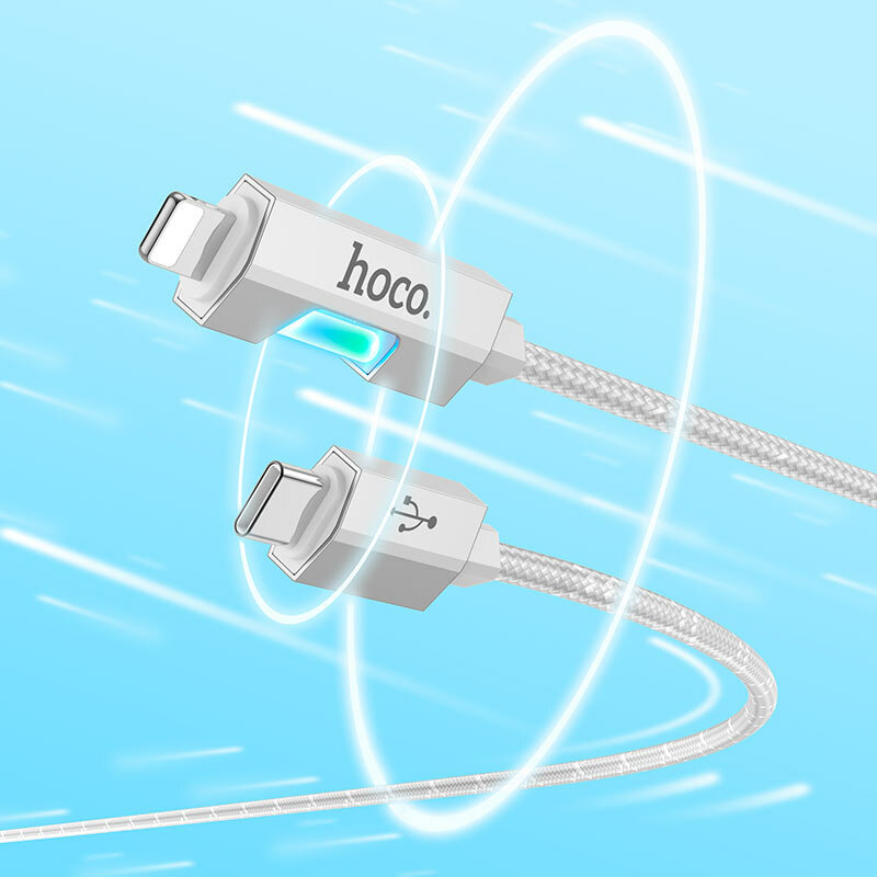 Кабель для быстрой зарядки "U123", для iPhone, алюминиевый, плоский, белый — фото 1