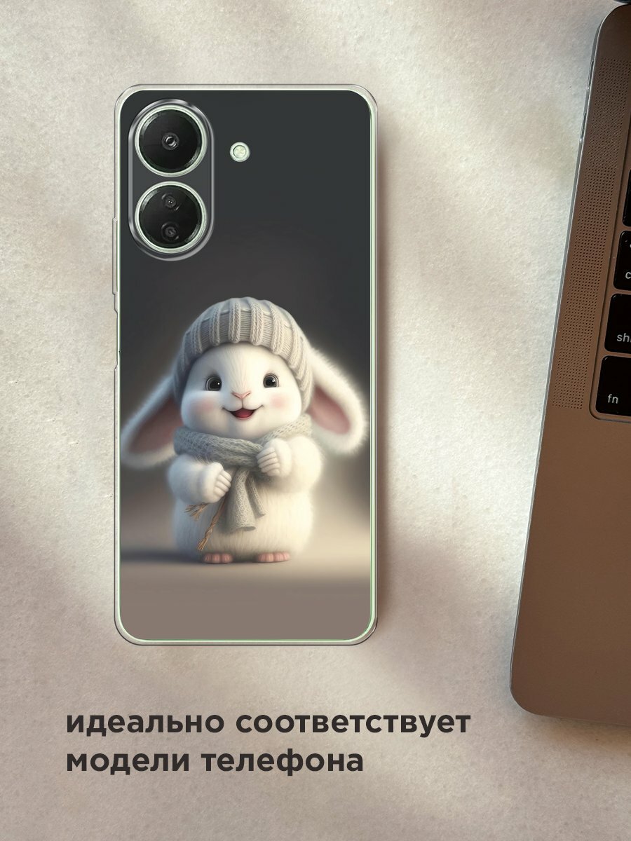 Чехол на Xiaomi Redmi 13C/Poco C65 / Сяоми Редми 13C/Поко С65 с принтом "Белый крольчонок в шапке" — фото 1