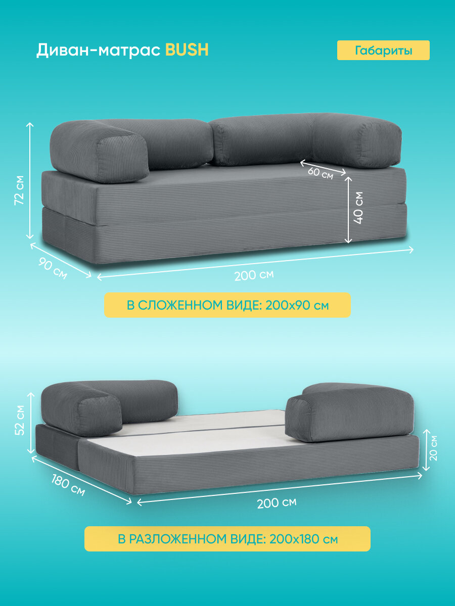 Диван-матрас Askona (Аскона) Буш Тк. Cilium Grafit 180х200, съемный чехол — фото 1