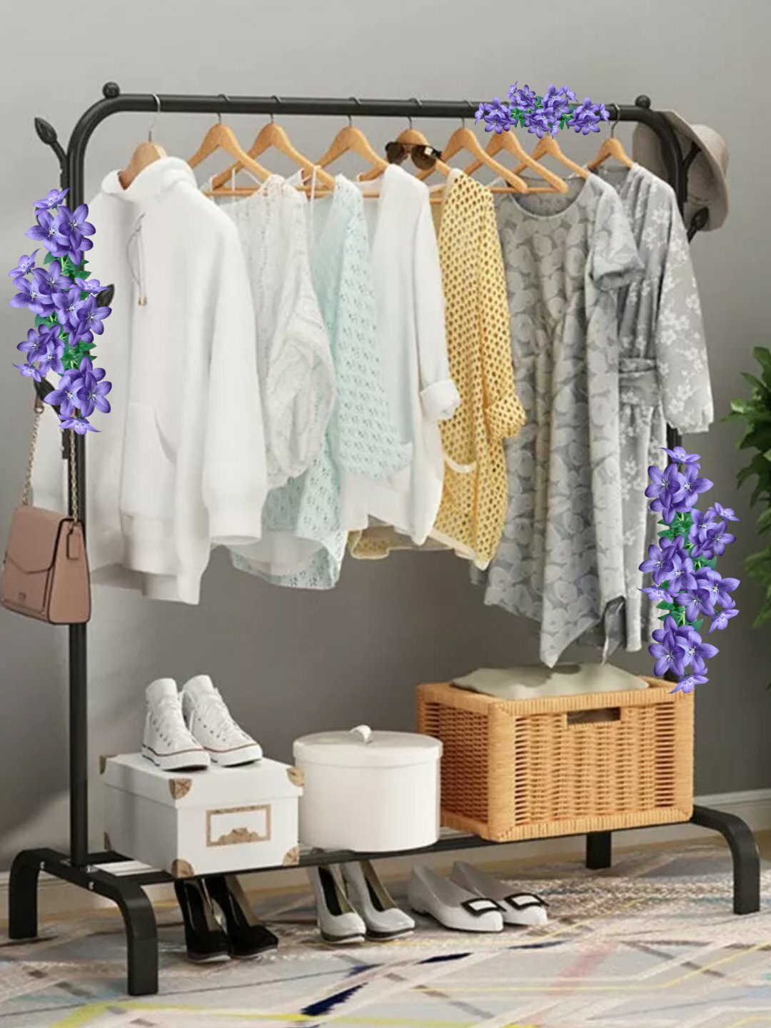 Напольная стойка для одежды 150×120 см из прочного металла черный — фото 1