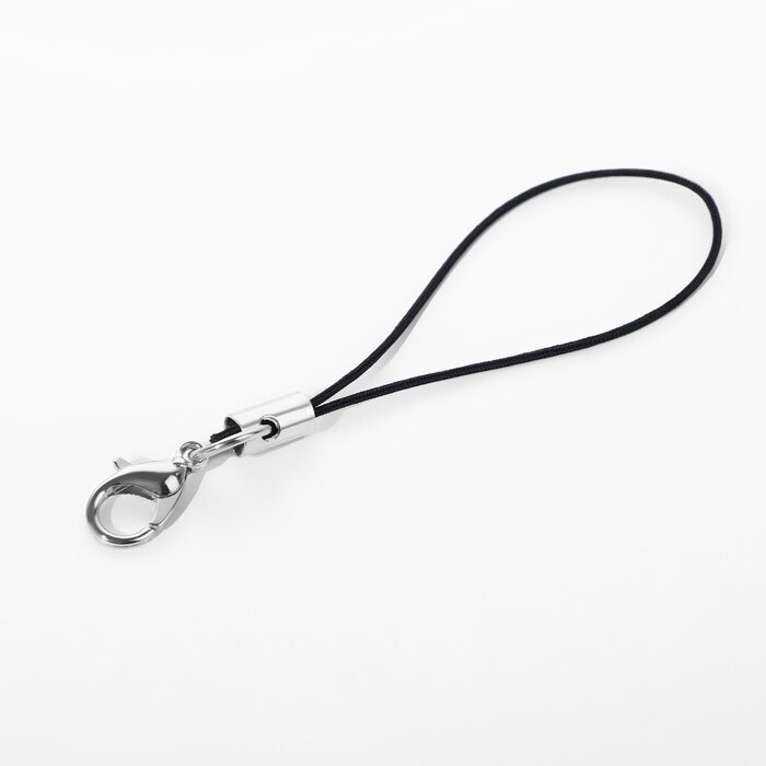 Основа для брелока на нитке с карабином 6см набор 100 сем чёрный/серебряный — фото 1