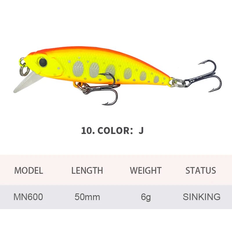 Тонущий воблер Micro Minnow 5 см, 6 г, MN600, Цвет: J