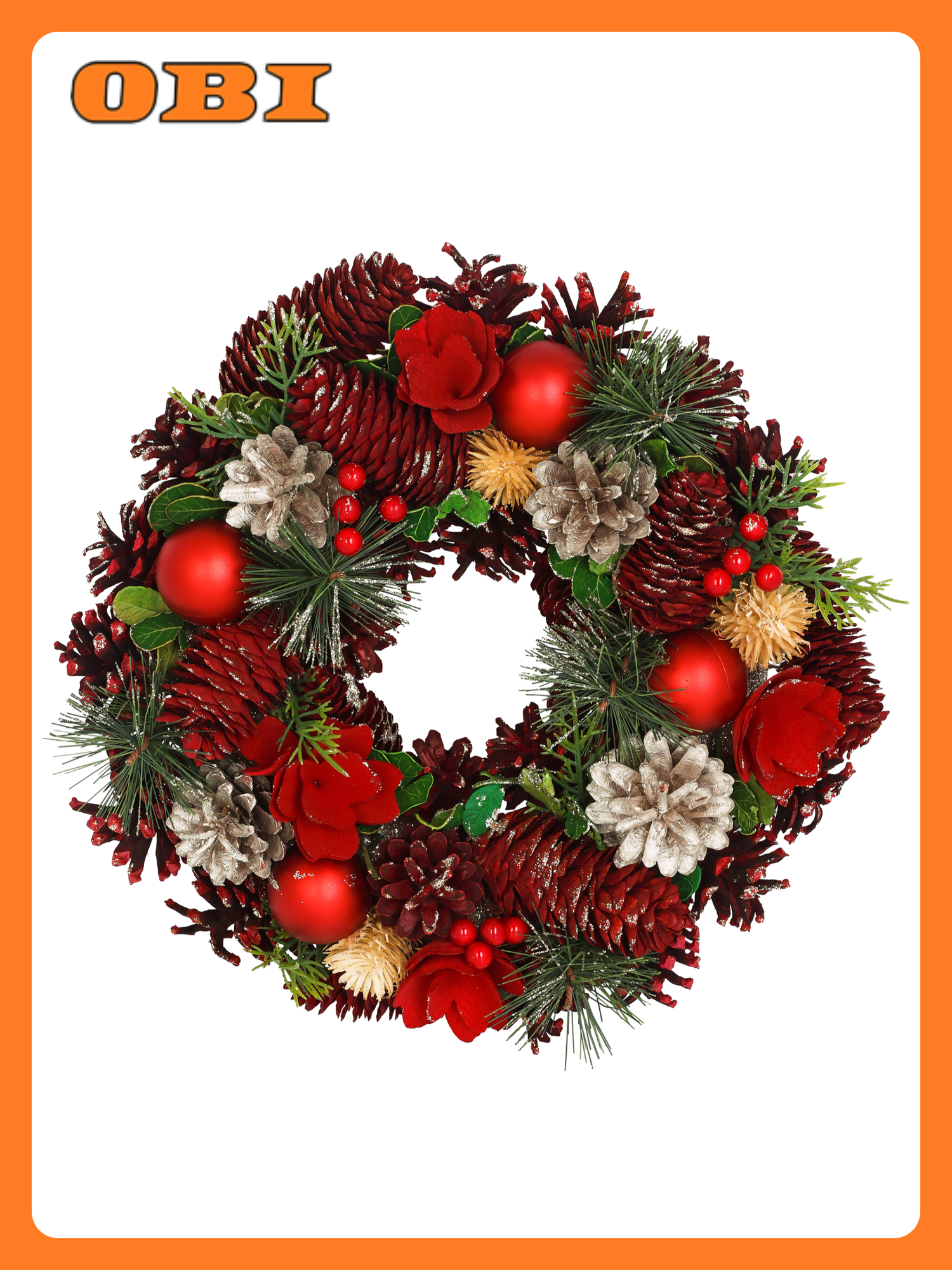 Венок HOMECLUB Рождественский с шишками и ягодами 30см