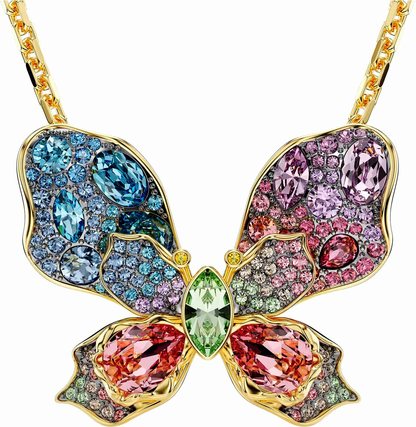 Колье SWAROVSKI, кристаллы Swarovski, длина 75 см, золотой, черный, розовый, зеленый, синий, желтый