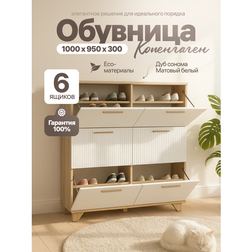 фото Обувница для прихожей "копенгаген" напольная с 6 отделениями и полками 12 стульев