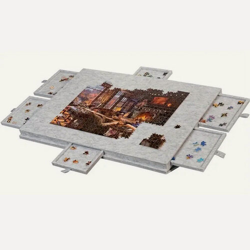Изображение товара Коврик-стол для пазлов с ящиками, Стол коврик для сборки пазлов，Серебристо-серый