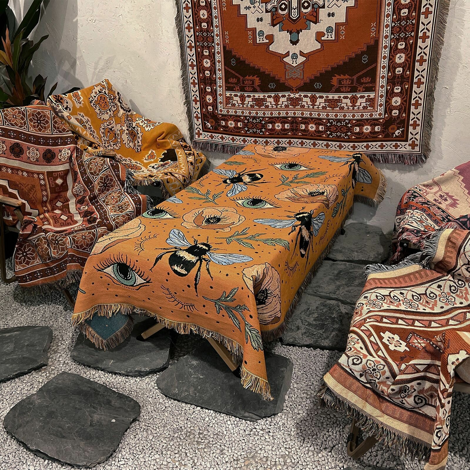 Бохемское наружное пикник-одеяло для кемпинга и отдыха, 130x160 см, многофункциональное мягкое льняное одеяло для