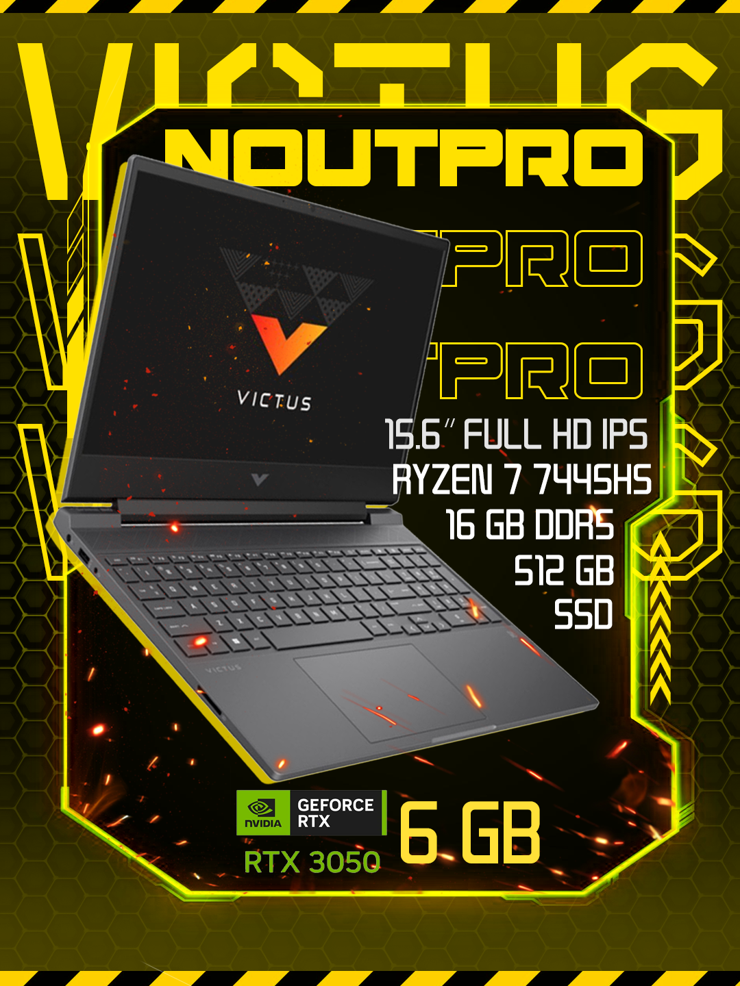 Ноутбук HP Victus 15 R7-7445HS, 16GB DDR5, 512GB SSD 15.6" FHD IPS 144 Hz, RTX 3050 6GB