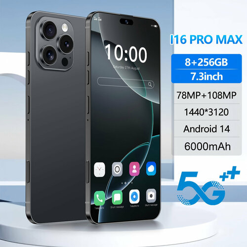 Смартфоны IP 16 Pro Max 8256GB черное73дюйма6000mAh Android 14 7499₽