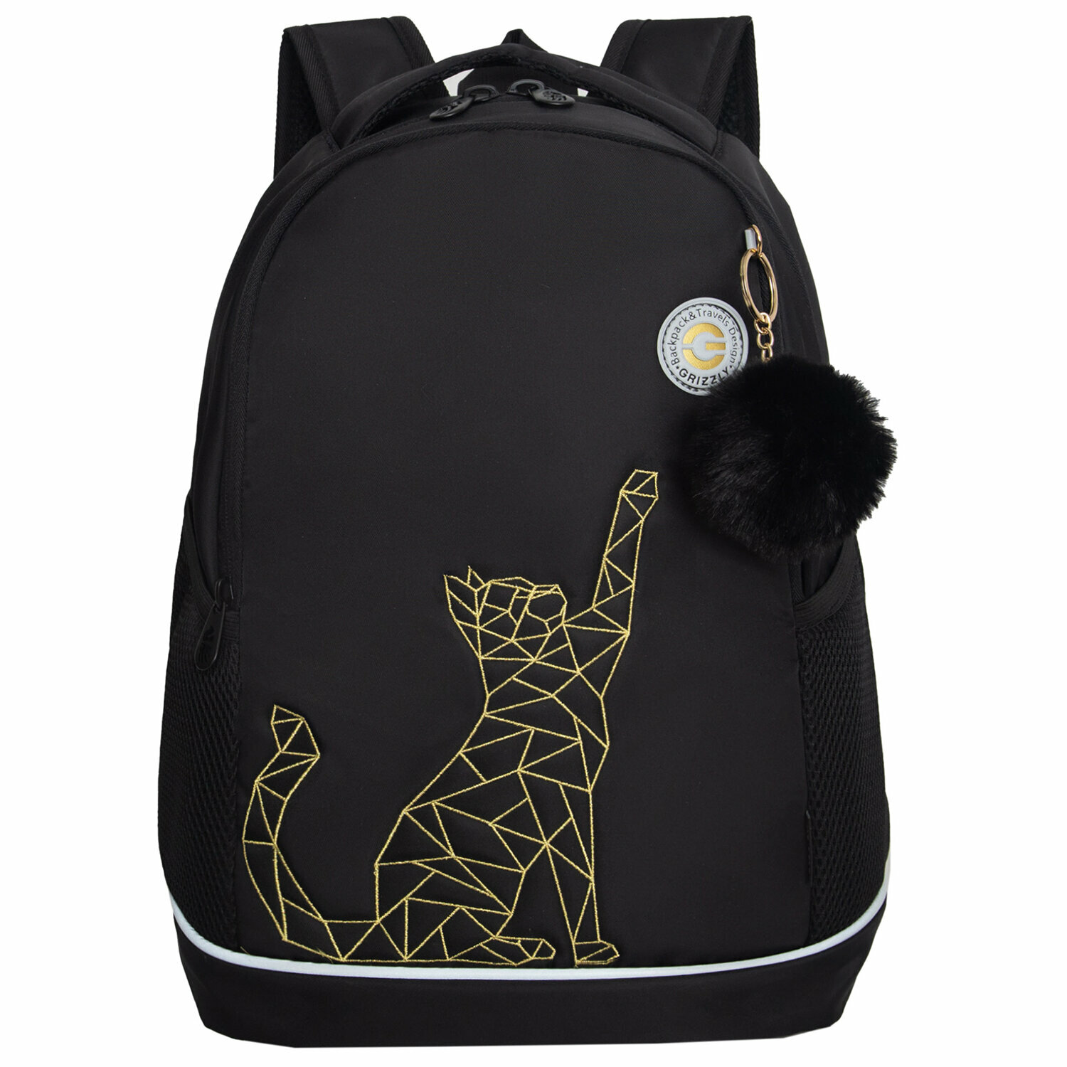 Рюкзак GRIZZLY школьный, анатомическая спинка, 2 отделения, для девочек, "GOLD CAT", 38х28х18 см, RG-563-2/1
