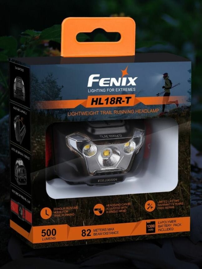Фонарь налобный Fenix HL18R-T для бега, ходьбы и туризма, легкий и компактный, 500 лм, USB