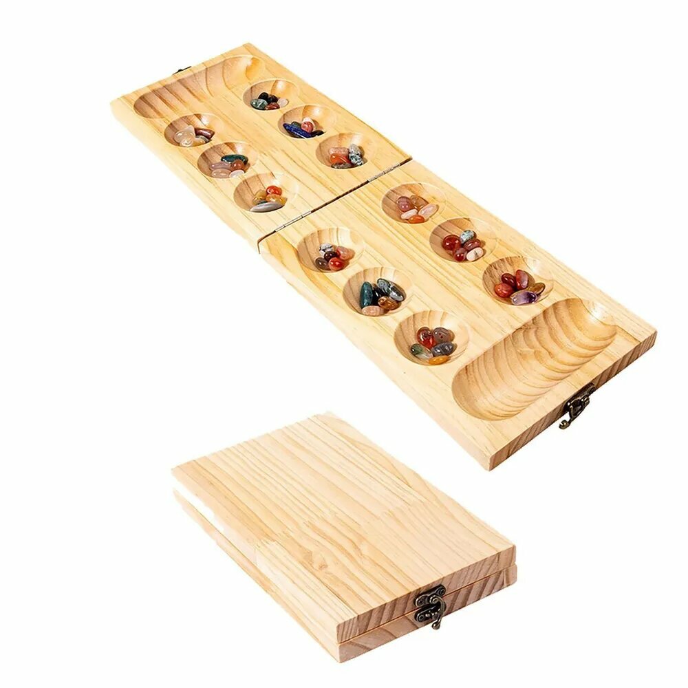 Деревянный складной портативный набор настольных игр Mancala Развернуть: 45,5 см x 13,5 см