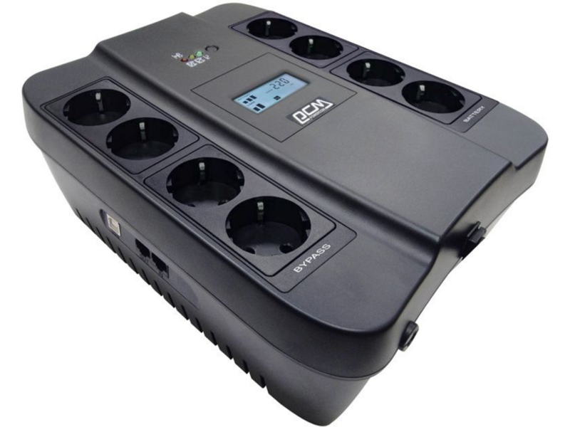 Ибп SPD-900U LCD, линейно-интерактивный, цифровой дисплей, 900 вA, 540 вт, 4 евророзетки с резервным питанием, 4 евророзетки с фильтрацией, USB, защита RJ45/RJ11, батарея свинцово-кислотная 12в 9ач, шхгхв 285х232х103мм, 7.5 кг ибп SPD-900U LCD, линейно- — фото 1