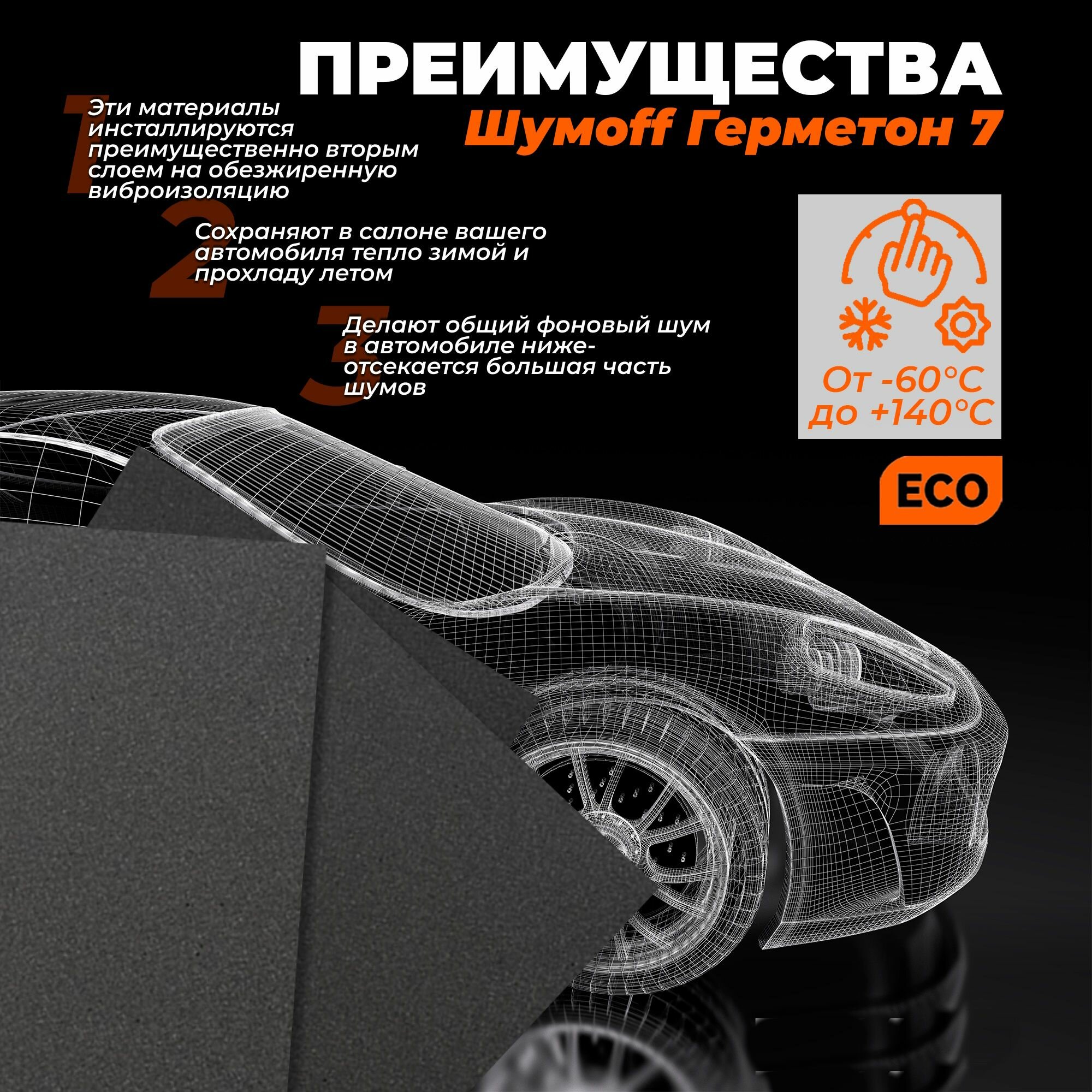 Шумоизоляция автомобиля Шумофф Герметон 7 - 2 листа 75х100 см виброизоляция для авто звукоизоляция машины звукоизоляционный материал — фото 1