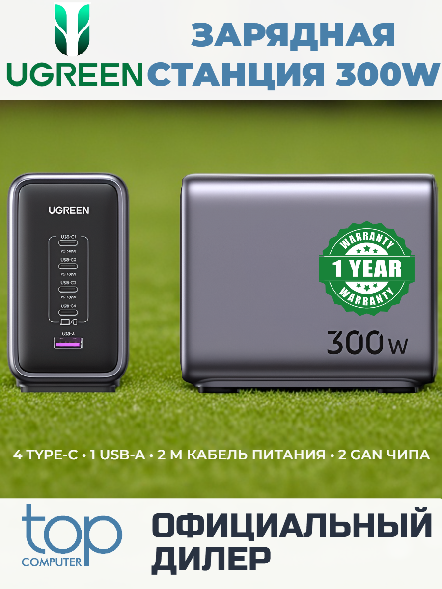 Зарядное устройство UGREEN CD333 (90903B) Nexode 300W 5-Port PD GaN Fast Charger цвет: серый
