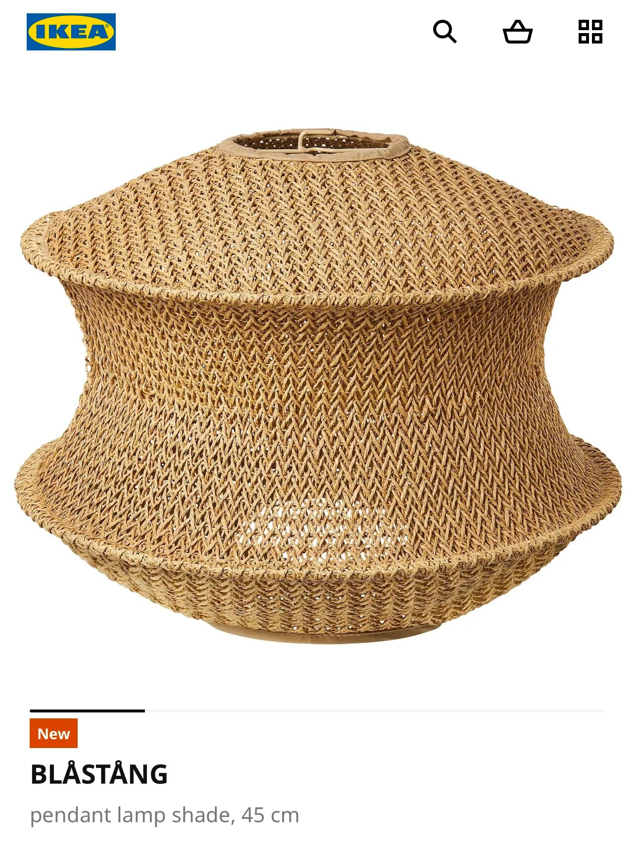 Подвесной абажур IKEA BLÅSTÅNG диаметр 45 см бежевый бумага