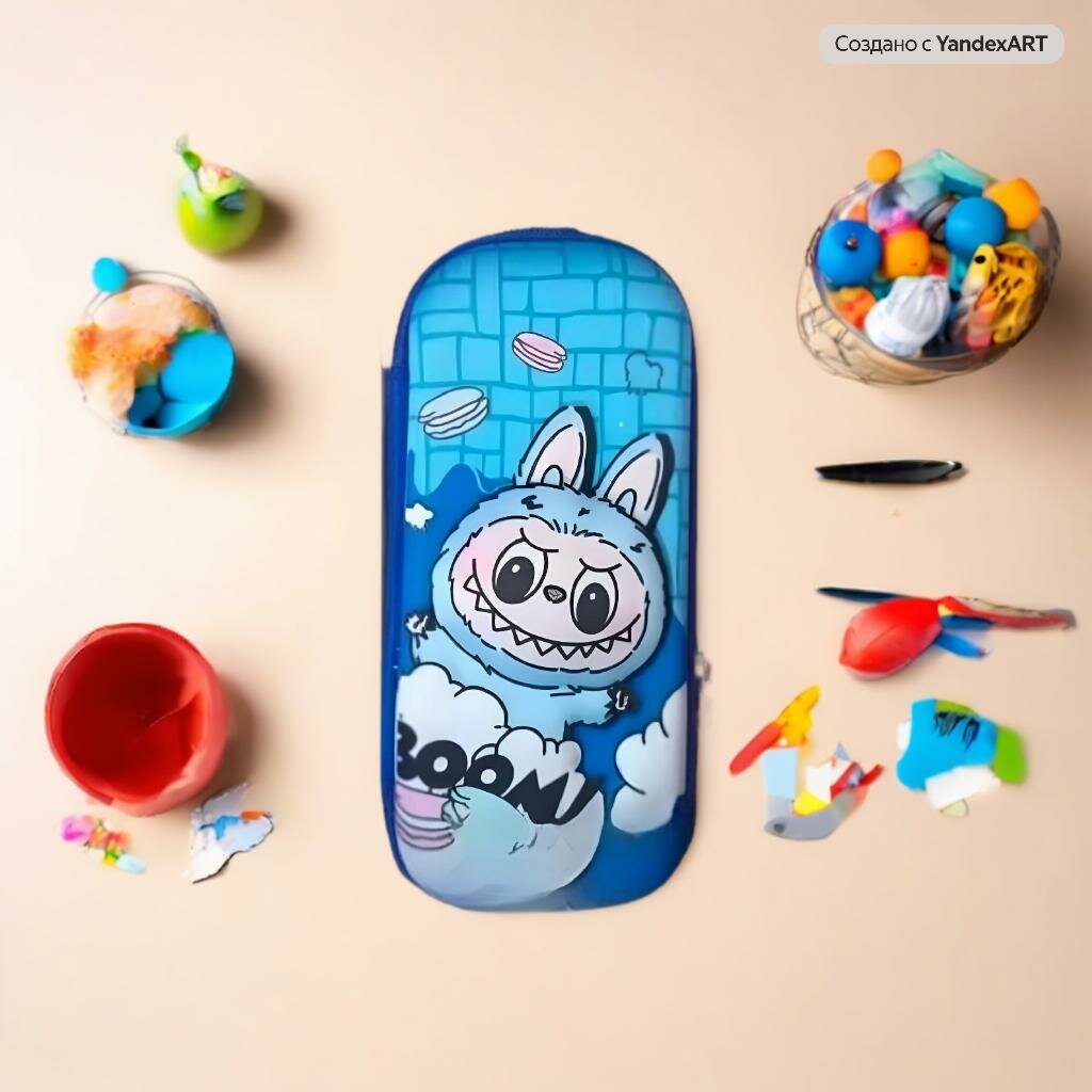 Пенал школьный Лабубу , цвет синий, 3D принт, 22 см x 10 см x 4 см