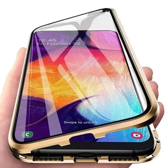 360 ° Магнитные чехлы для Samsung Galaxy A54 A72 4G 5G A73 A71 A70S A53 Двусторонние противоударные чехлы из закаленного стекла Золотистый For Galaxy A71 Front and Back Glass