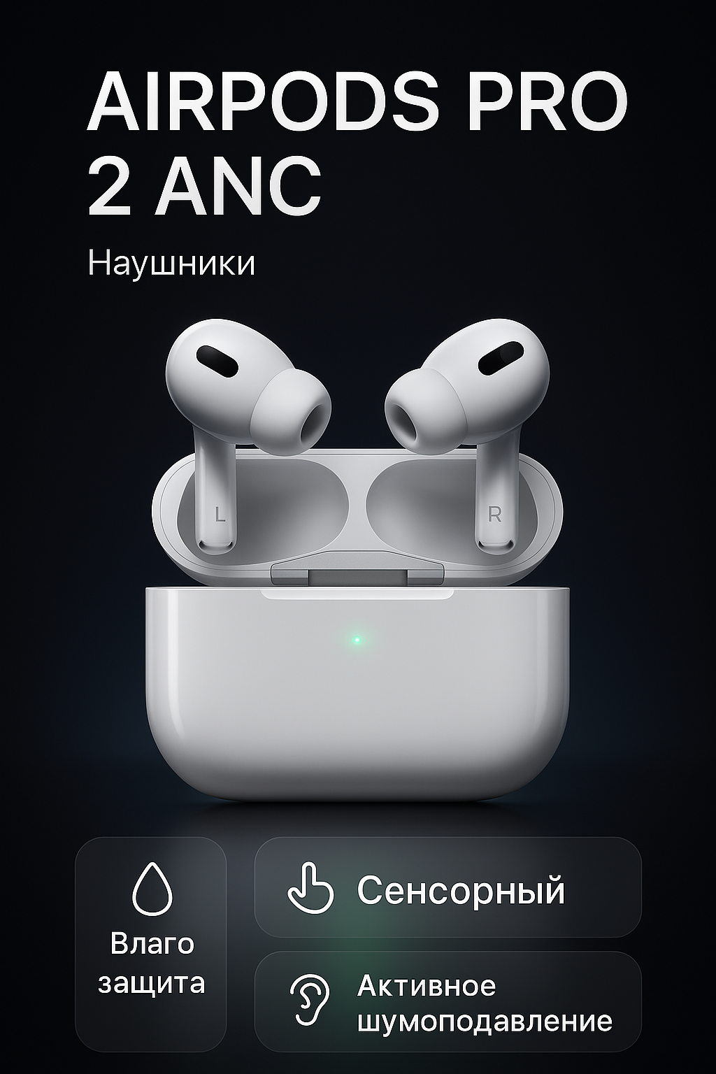 Apple AirPods Pro 2 ANC (2-го поколения) с активным шумоподавлением ANC, Bluetooth-наушники с кейсом MagSafe
