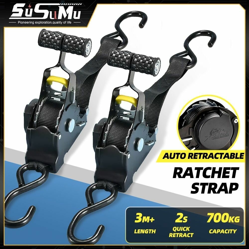 Самозатягивающийся ремень стяжной для крепления груза стяжной с храповым механизмом с S-крюками 0.7т / 3.3 м / 25мм