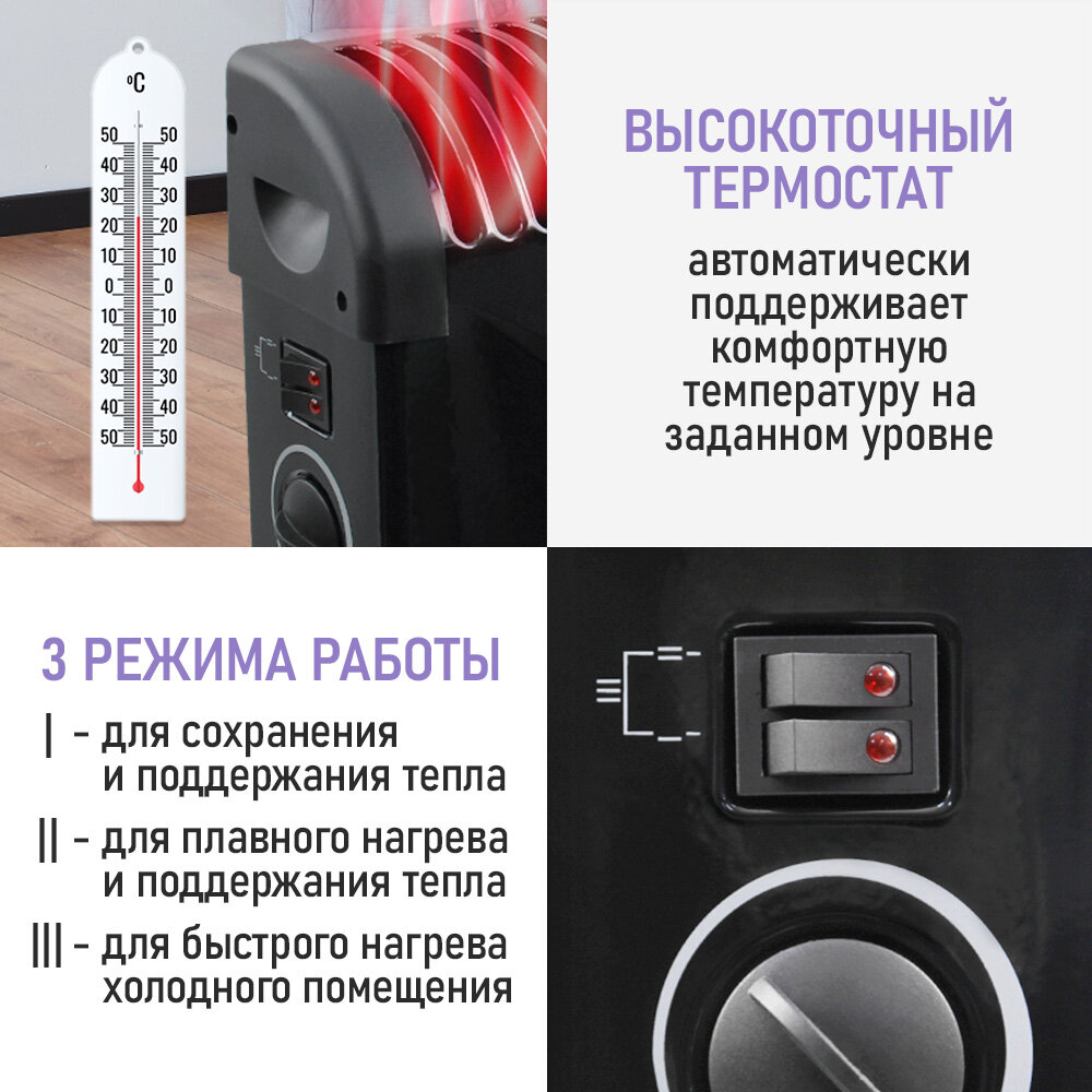 Обогреватель конвекционный LUMME LU-CH609B, игольчатый, черный, 2500 Вт, 3 режима, защита от перегрева — фото 1