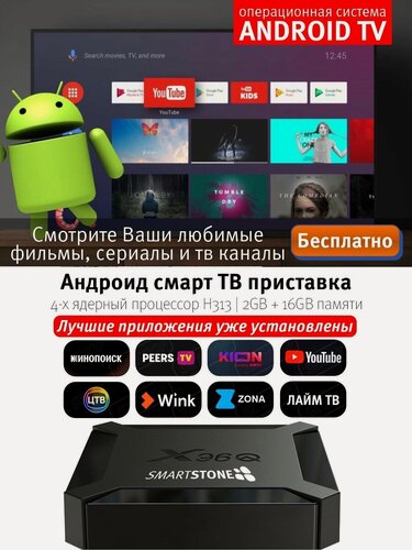 Изображение товара Приставка Smart TV Smartstone, улучшенная, 2 ГБ/16 ГБ, новая прошивка