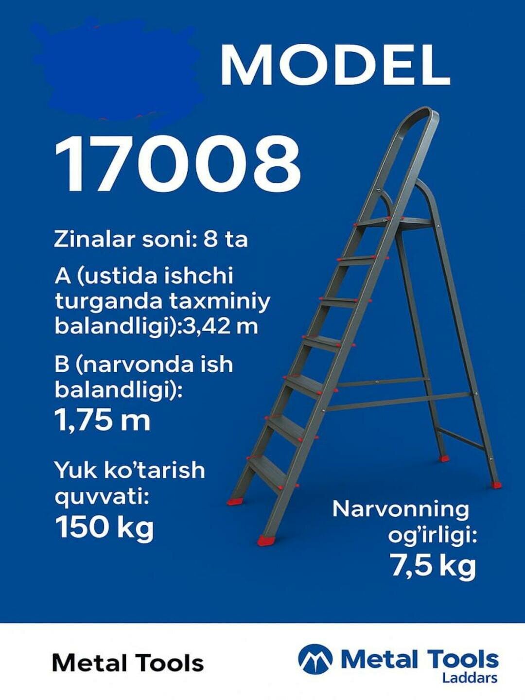 Складная металлическая стремянка 8 ступеней 17008, алюминиевая лестница для дома и дачи