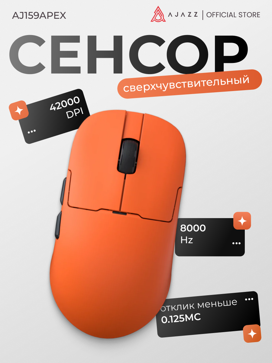 Игровая беспроводная мышь с экраном AJAZZ AJ159 APEX, оранжевая — фото 1
