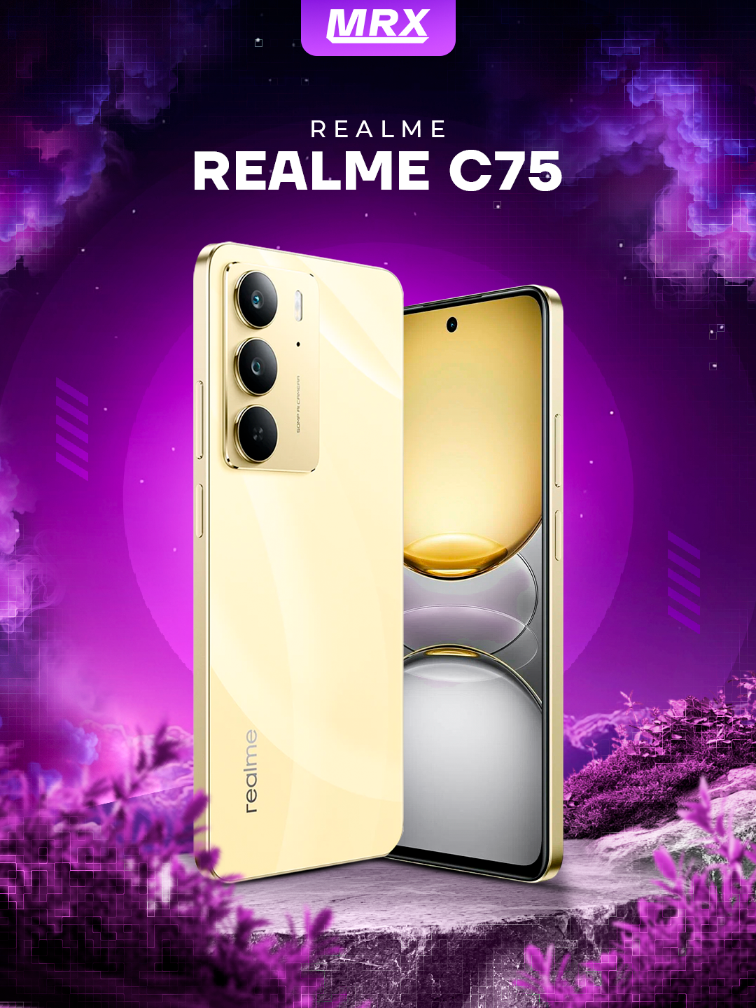 Смартфон Realme C75, FHD+ 90 Hz дисплей, 5828 mAh, 45W, 8/256ГБ, золотистый
